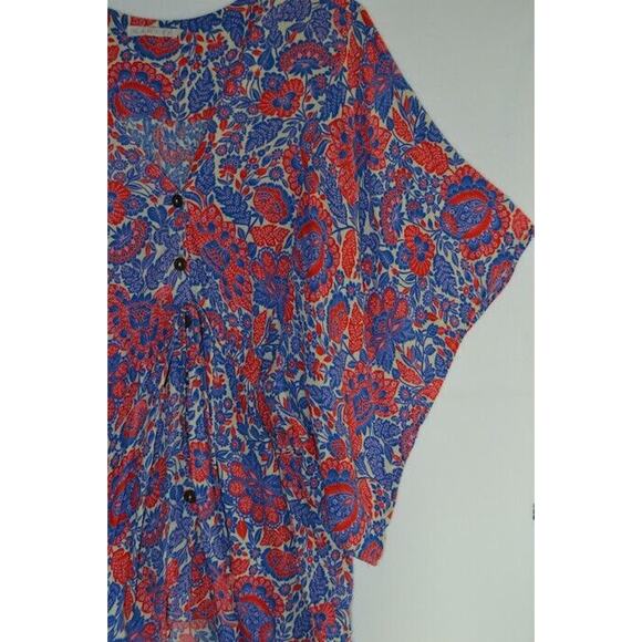 Karlie Floral Top Blouse Shirt Loose Kimono SS Large Button Front Drawstring - Picture 5 of 13